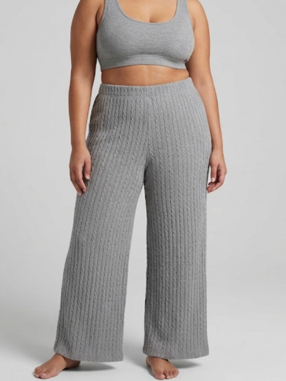 Hunter & Brown Cable Knit High Rise Wide Leg Pants Gray Women's Size Large
